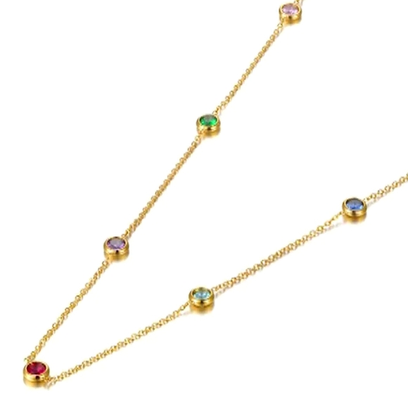 Gold plated necklace with colorful zirconias; nwot - Picture 4 of 11